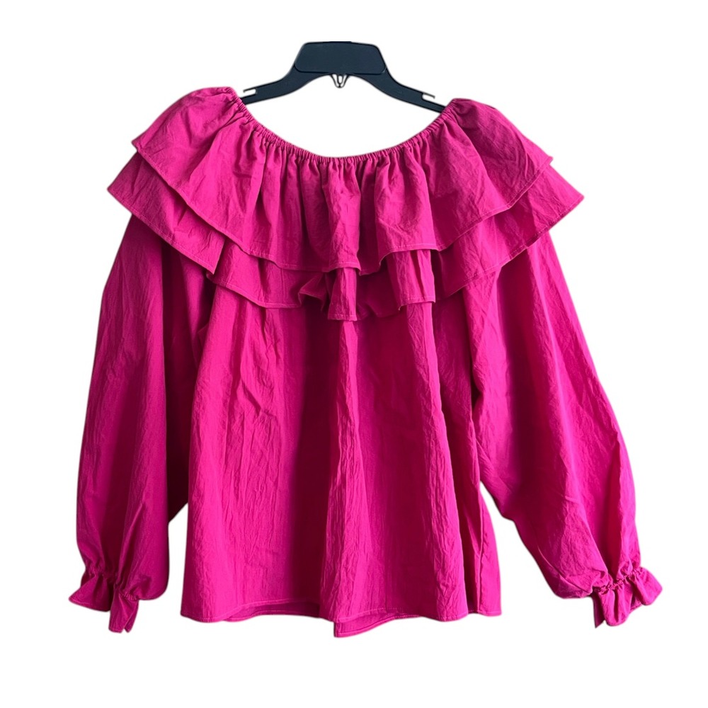 ROCKMOUNT RANCH WEAR Tru-West PINK RUFFLE TOP Square Dancing Blouse M/L/XL/OS